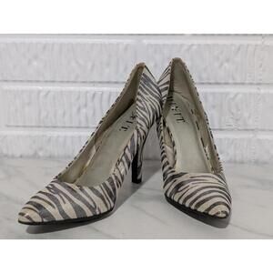 Women's Vintage Shiny Metallic Look  Zebra Print 4.5" High Heel Pumps Sz 10M